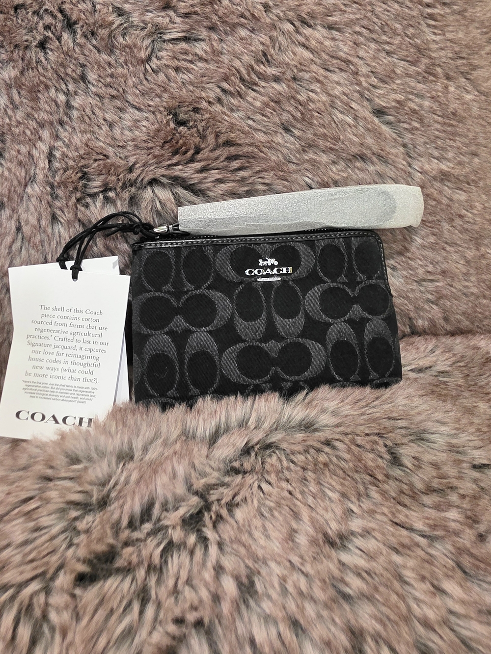 Coach Black Signature Denim Curve Zip Pouch